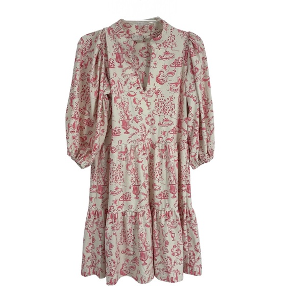 Smith & Quinn Tory Dress In Dolce Vita Size Small 3/4 Sleeves Pink White Tiered - Picture 4 of 15